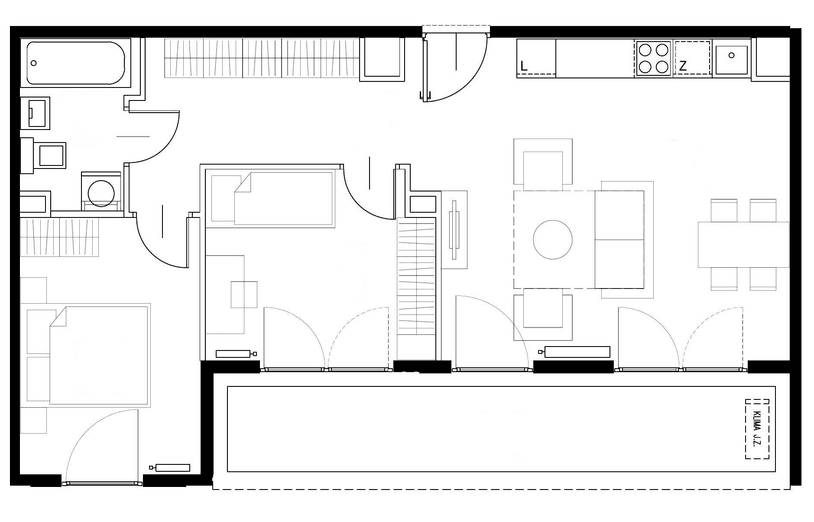 Rzut mieszkania nr 58 w budynku 24 – 3 pokoje, 60,74 m²