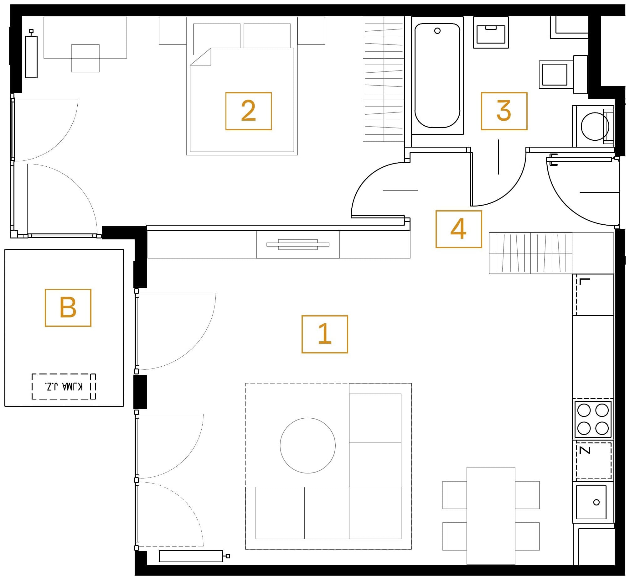 Rzut mieszkania nr 72 w budynku 22 – 2 pokoje, 56,94 m²