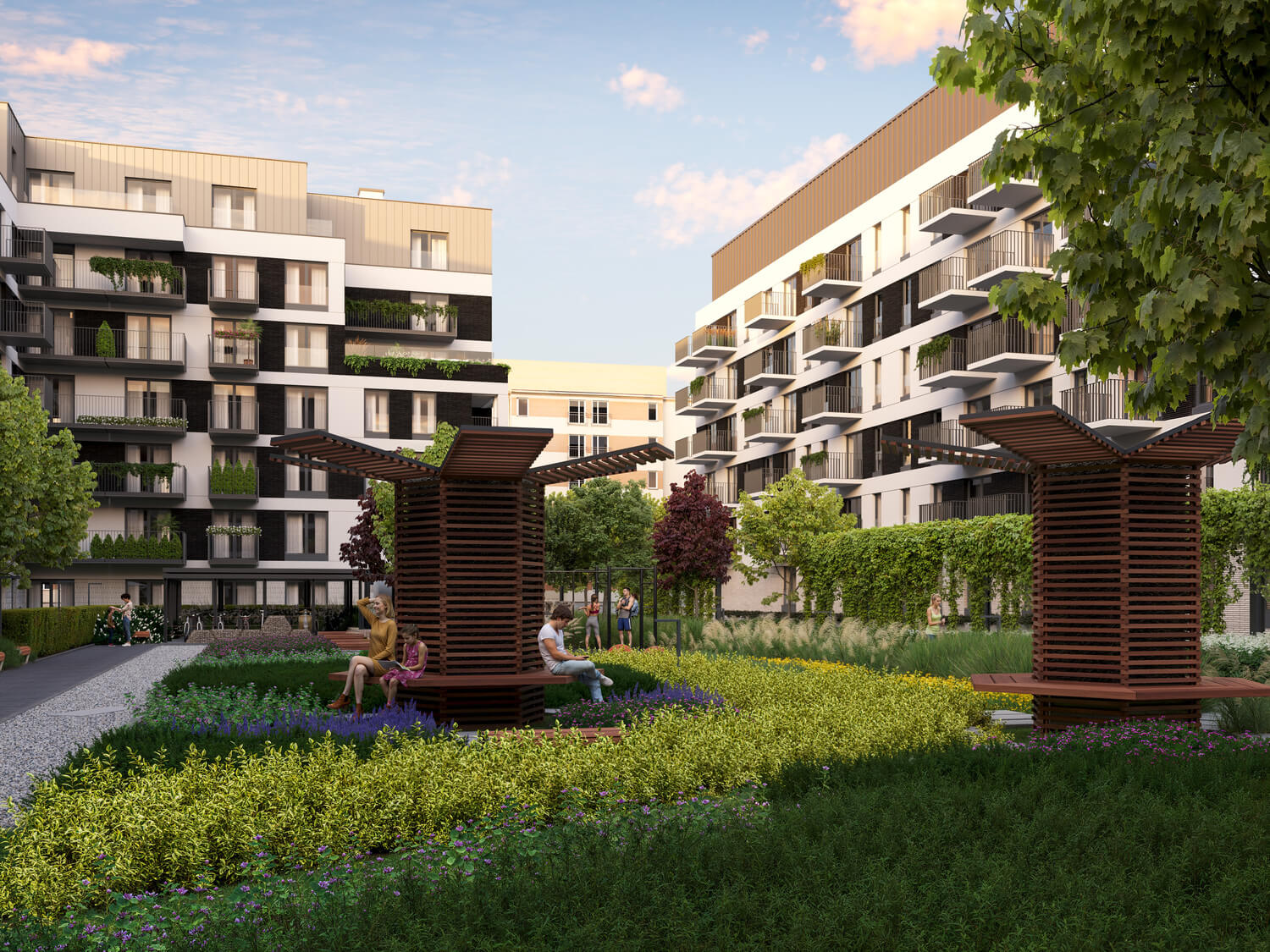 Zielone patio z tężniami